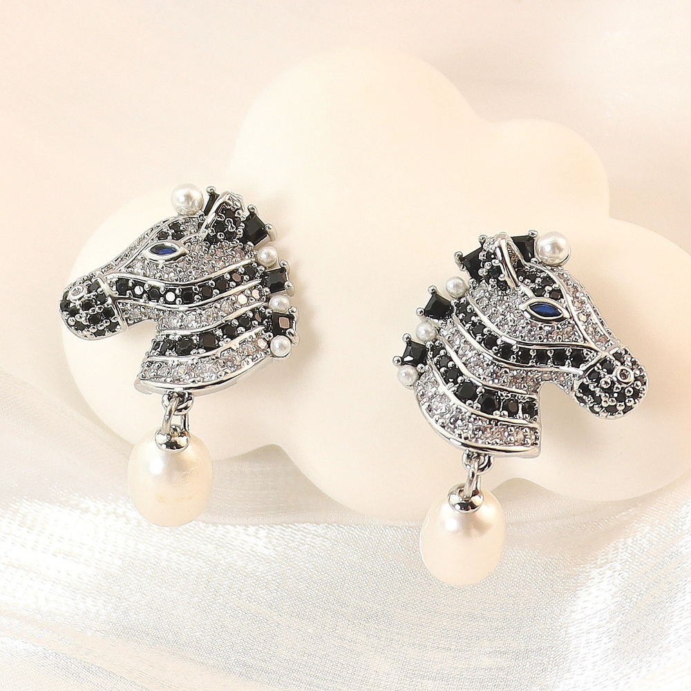 Kate SPADE Creative 3D Black White Zebra Patchwork Earrings Freshwater Pearl